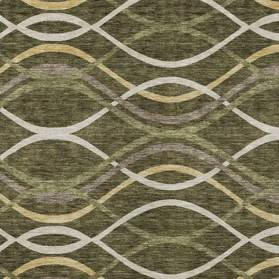 Olive Green Fern Green And Ivory Abstract Washable Indoor Outdoor Area Rug Photo 4