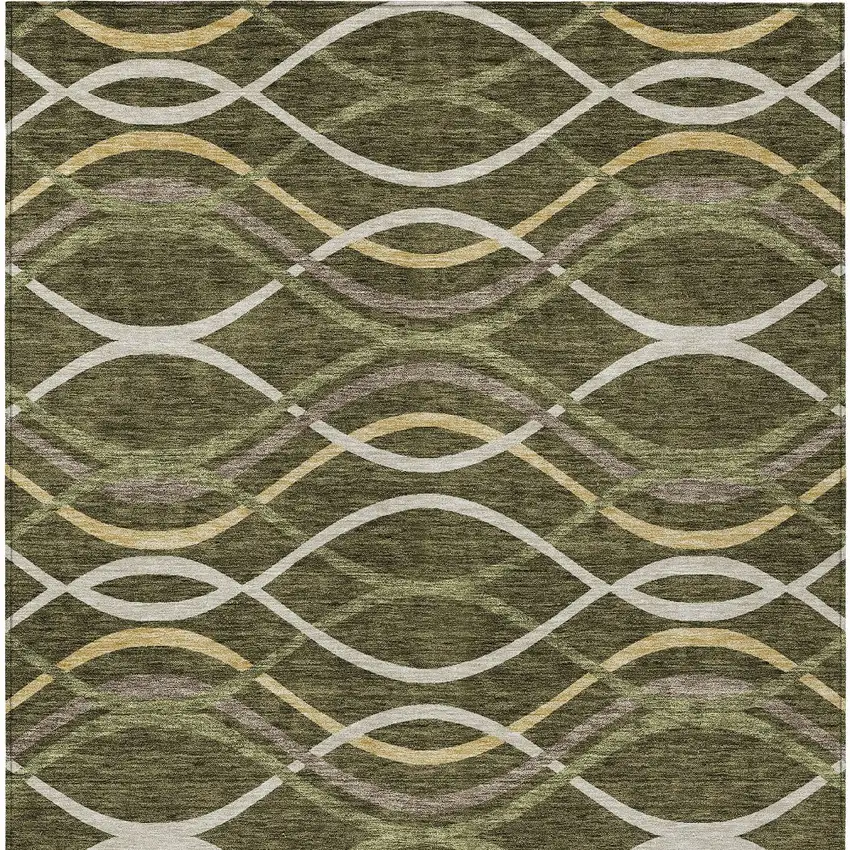Olive Green Fern Green And Ivory Abstract Washable Indoor Outdoor Area Rug Photo 5