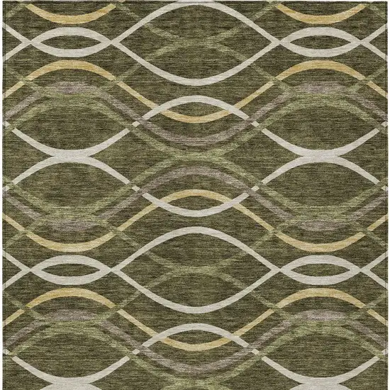 Olive Green Fern Green And Ivory Abstract Washable Indoor Outdoor Area Rug Photo 5