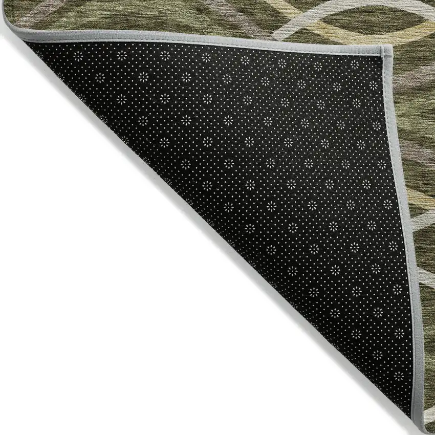 Olive Green Fern Green And Ivory Abstract Washable Indoor Outdoor Area Rug Photo 2