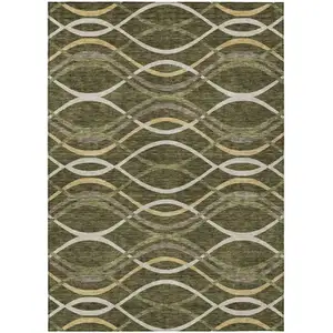Photo of Olive Green Fern Green And Ivory Abstract Washable Indoor Outdoor Area Rug