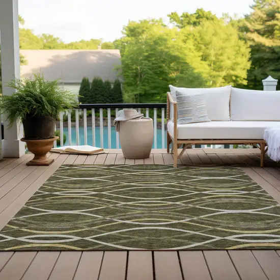 Olive Green Fern Green And Ivory Abstract Washable Indoor Outdoor Area Rug Photo 9