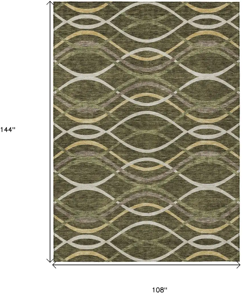 Olive Green Fern Green And Ivory Abstract Washable Indoor Outdoor Area Rug Photo 7