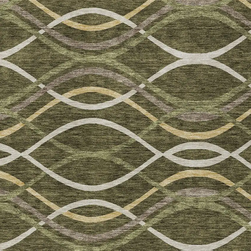 Olive Green Fern Green And Ivory Abstract Washable Indoor Outdoor Area Rug Photo 4