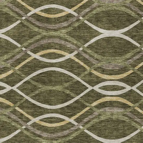 Olive Green Fern Green And Ivory Abstract Washable Indoor Outdoor Area Rug Photo 4