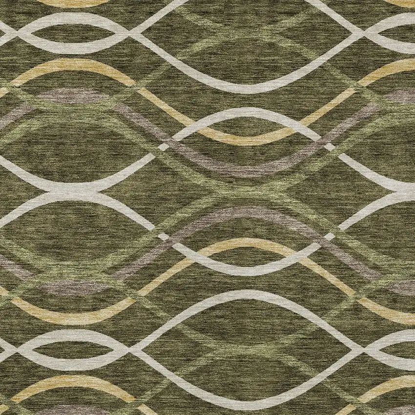 Olive Green Fern Green And Ivory Abstract Washable Indoor Outdoor Area Rug Photo 4