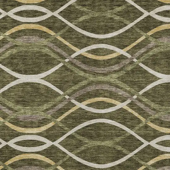 Olive Green Fern Green And Ivory Abstract Washable Indoor Outdoor Area Rug Photo 4
