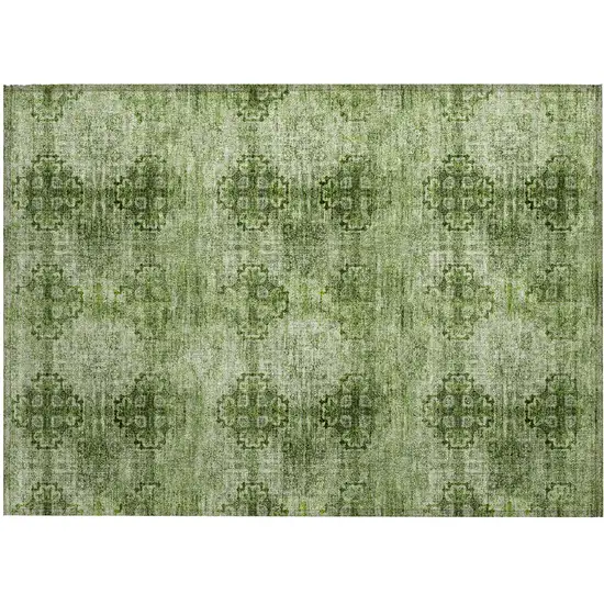 Olive Green Floral Medallion Washable Non Skid Indoor Outdoor Area Rug Photo 1