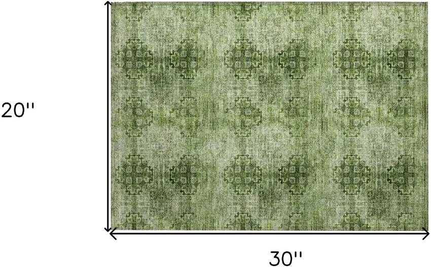 Olive Green Floral Medallion Washable Non Skid Indoor Outdoor Area Rug Photo 9