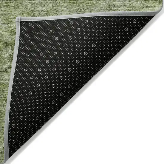 Olive Green Floral Medallion Washable Non Skid Indoor Outdoor Area Rug Photo 5