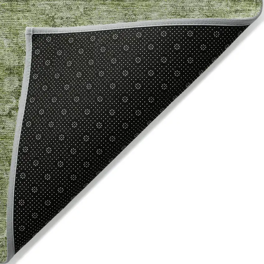 Olive Green Floral Medallion Washable Non Skid Indoor Outdoor Area Rug Photo 5