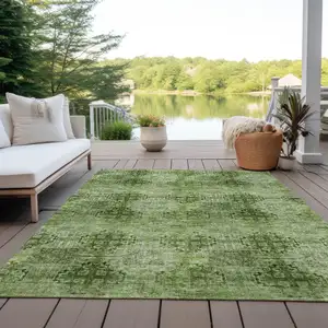 Photo of Olive Green Floral Medallion Washable Non Skid Indoor Outdoor Area Rug