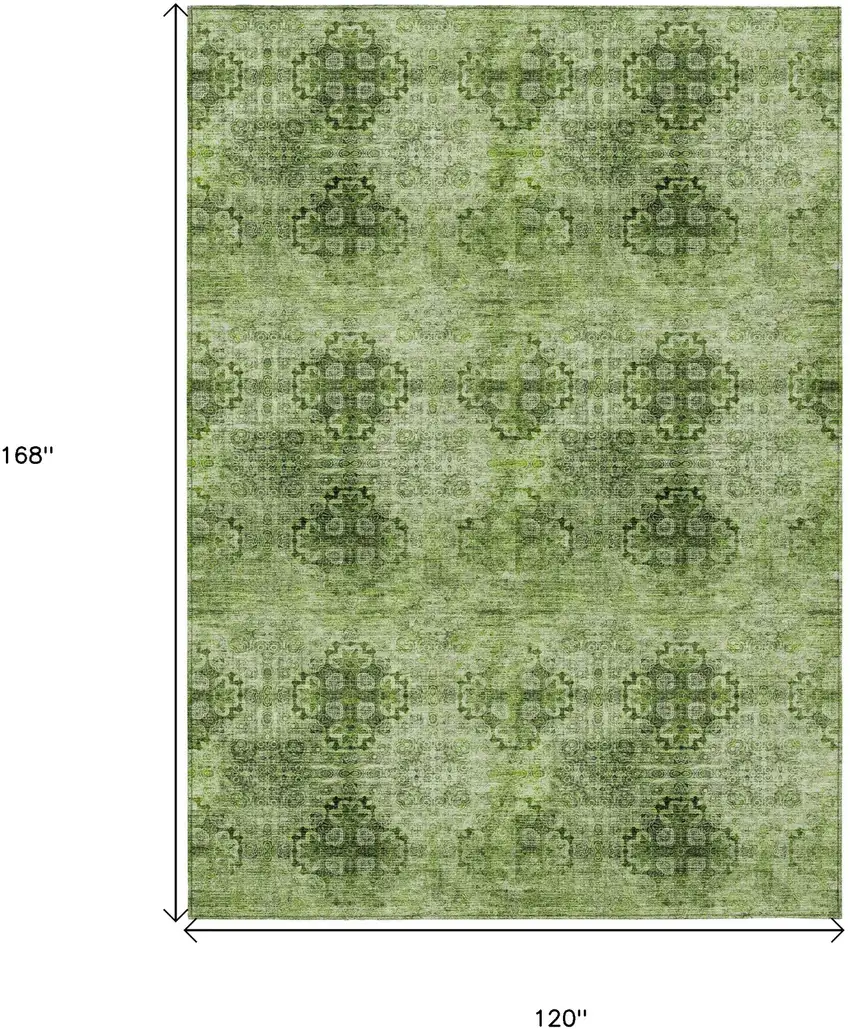 Olive Green Floral Medallion Washable Non Skid Indoor Outdoor Area Rug Photo 3