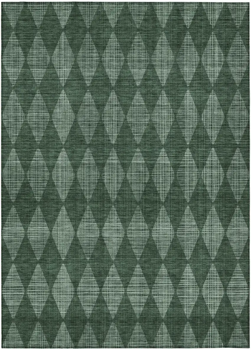Olive Green And Charcoal Geometric Washable Indoor Outdoor Area Rug Photo 2