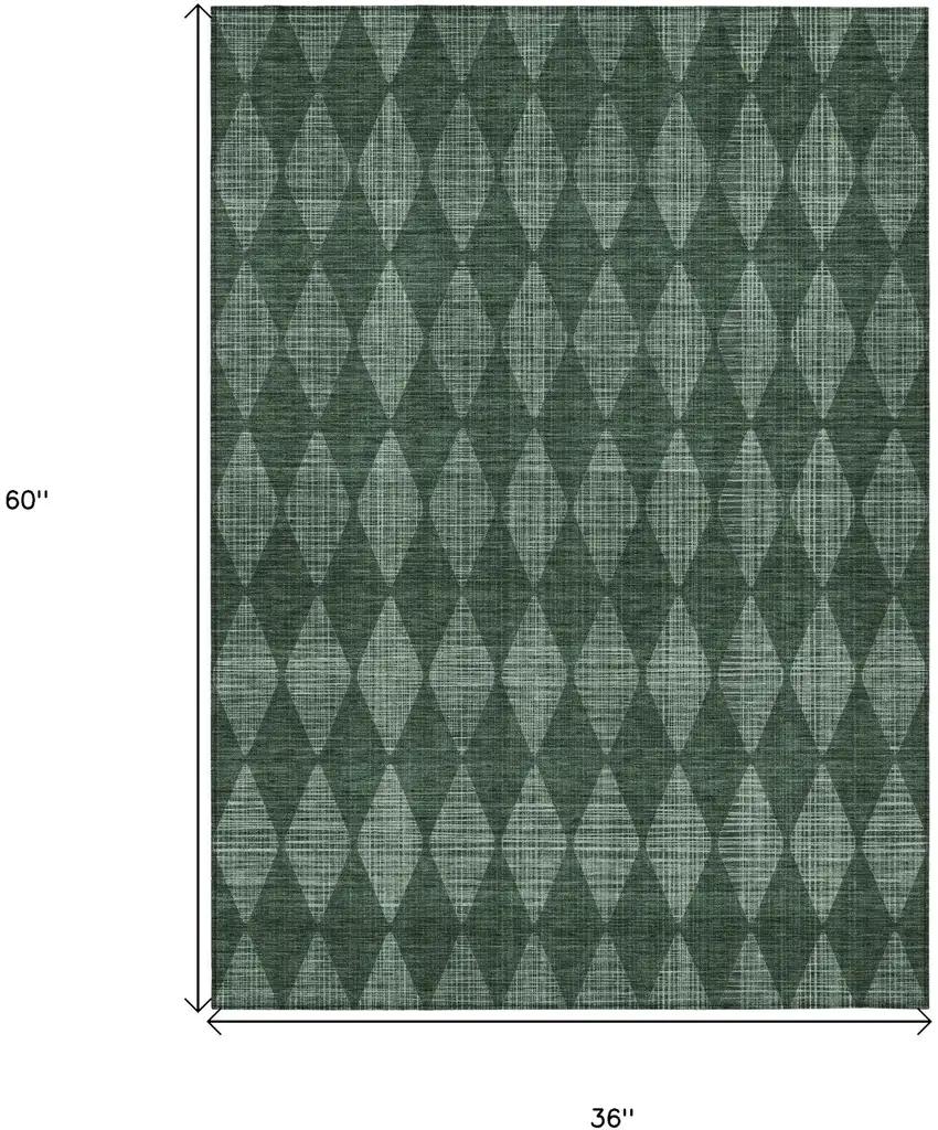 Olive Green Geometric Washable Indoor Outdoor Area Rug Photo 3