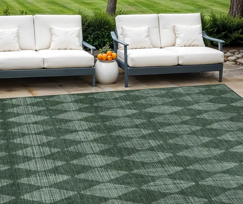 Olive Green Geometric Washable Indoor Outdoor Area Rug Photo 1