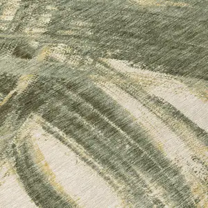 Photo of Olive Green Gold And Beige Abstract Washable Indoor Outdoor Area Rug