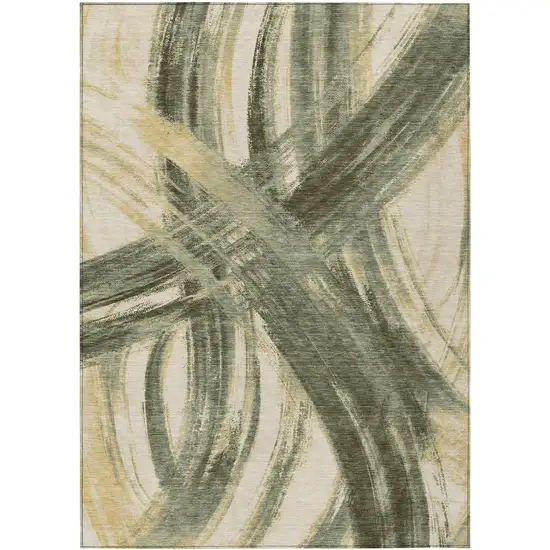 Olive Green Gold And Beige Abstract Washable Indoor Outdoor Area Rug Photo 8