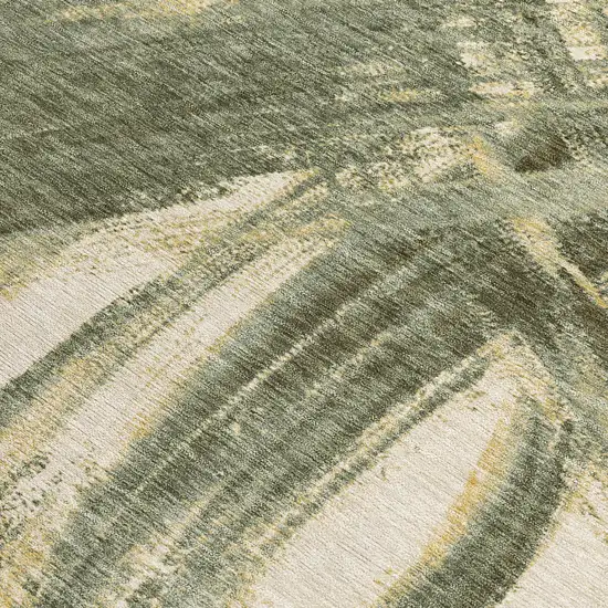 Olive Green Gold And Beige Abstract Washable Indoor Outdoor Area Rug Photo 2