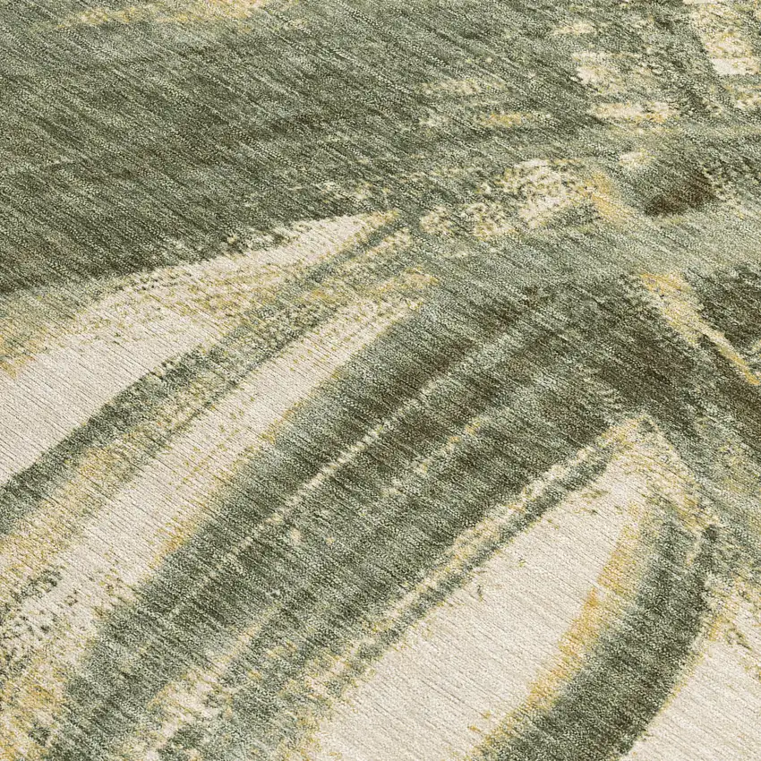 Olive Green Gold And Beige Abstract Washable Indoor Outdoor Area Rug Photo 2