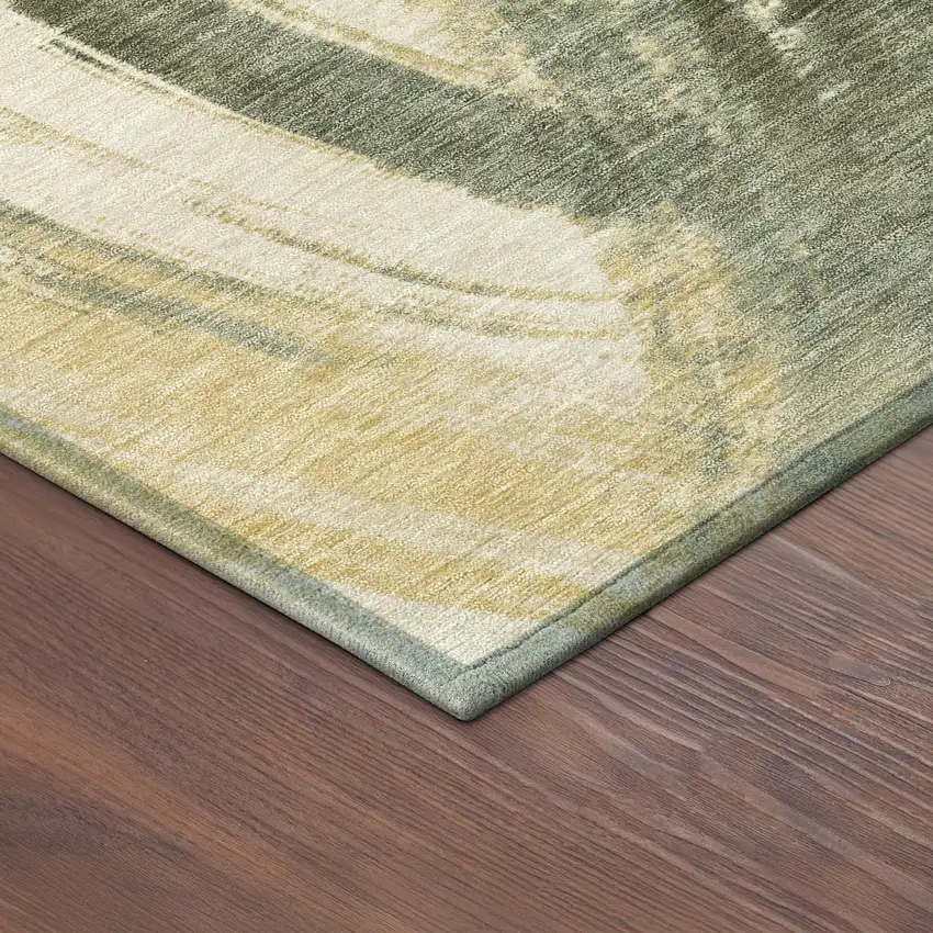 Olive Green Gold And Beige Abstract Washable Indoor Outdoor Area Rug Photo 5