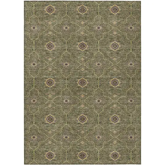 Olive Green Gold And Black Oriental Washable Indoor Outdoor Area Rug Photo 1
