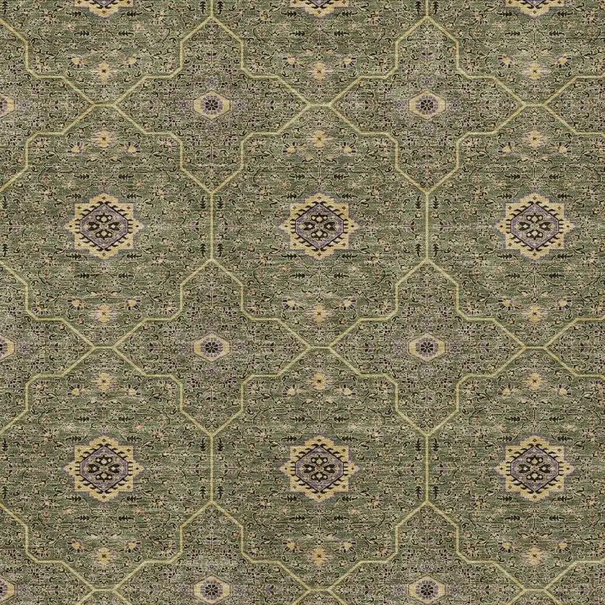 Olive Green Gold And Black Oriental Washable Indoor Outdoor Area Rug Photo 2