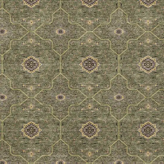 Olive Green Gold And Black Oriental Washable Indoor Outdoor Area Rug Photo 2