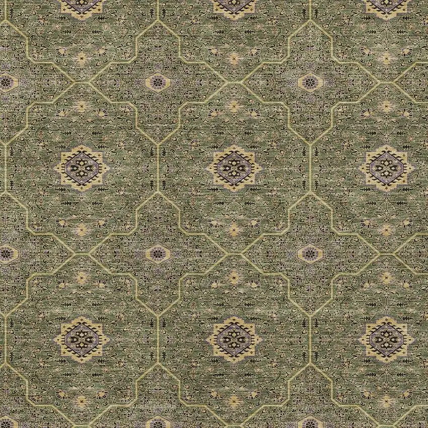 Olive Green Gold And Black Oriental Washable Indoor Outdoor Area Rug Photo 2