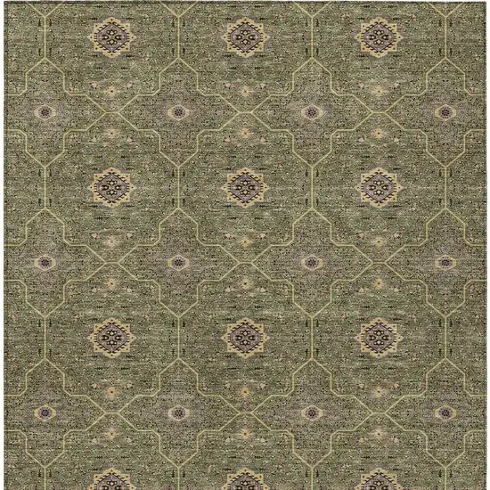 Olive Green Gold And Black Oriental Washable Indoor Outdoor Area Rug Photo 3