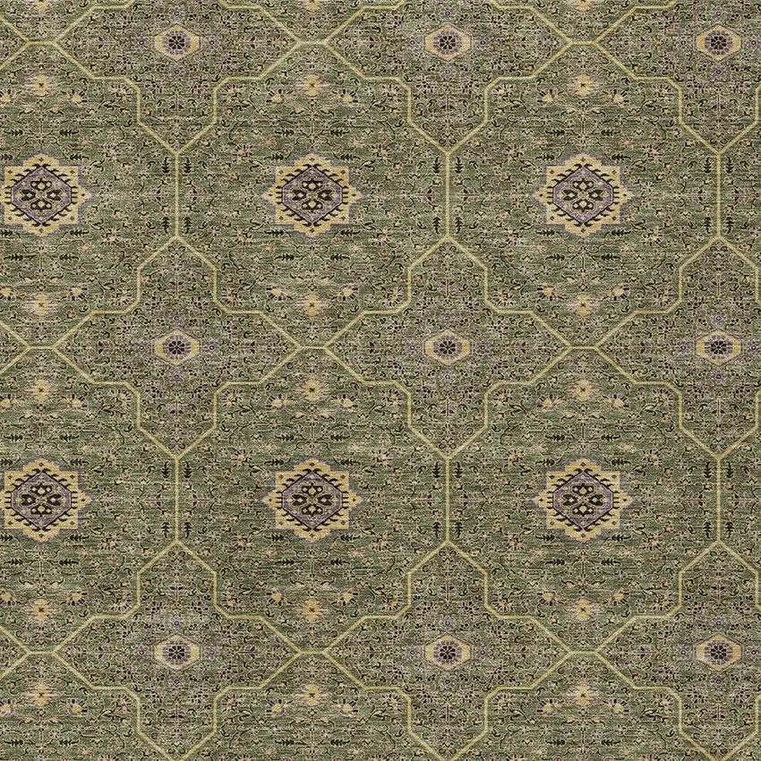 Olive Green Gold And Black Oriental Washable Indoor Outdoor Area Rug Photo 2