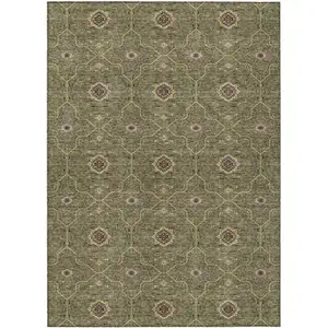 Photo of Olive Green Gold And Black Oriental Washable Indoor Outdoor Area Rug
