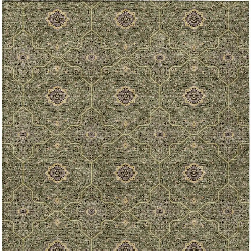 Olive Green Gold And Black Oriental Washable Indoor Outdoor Area Rug Photo 3