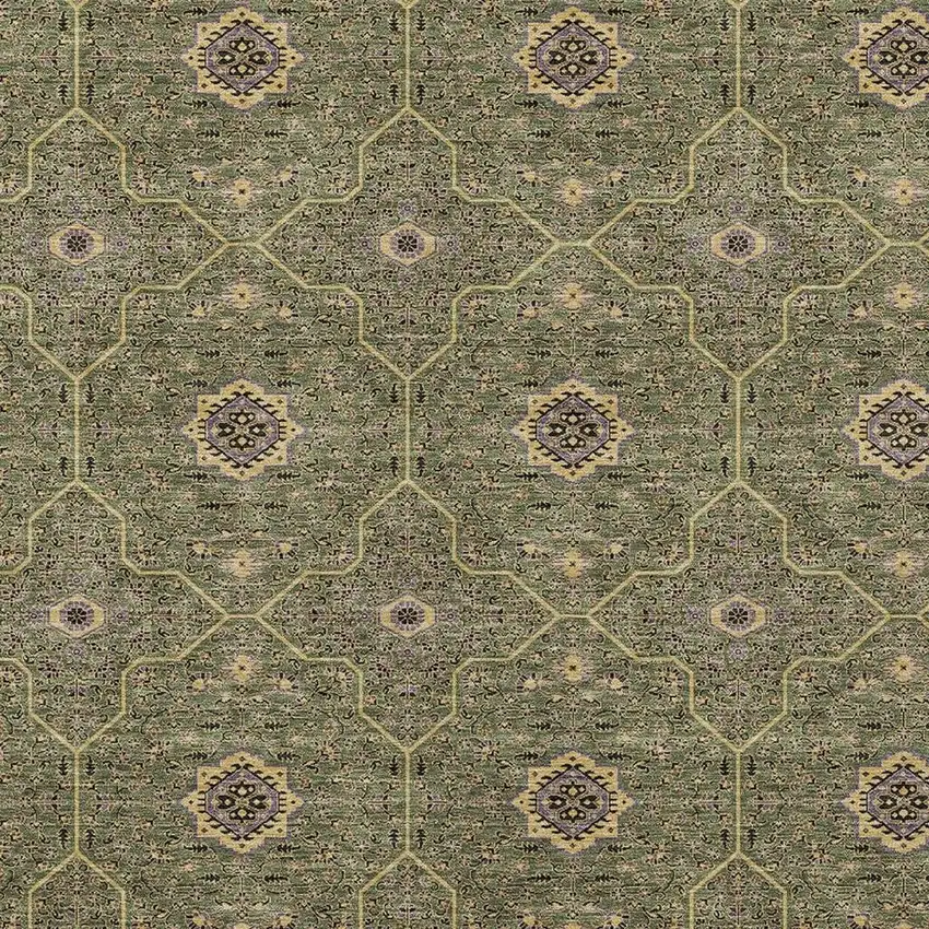 Olive Green Gold And Black Oriental Washable Indoor Outdoor Area Rug Photo 2