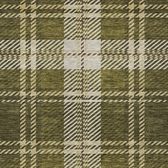 Olive Green Gold And Brown Plaid Washable Indoor Outdoor Area Rug Photo 4