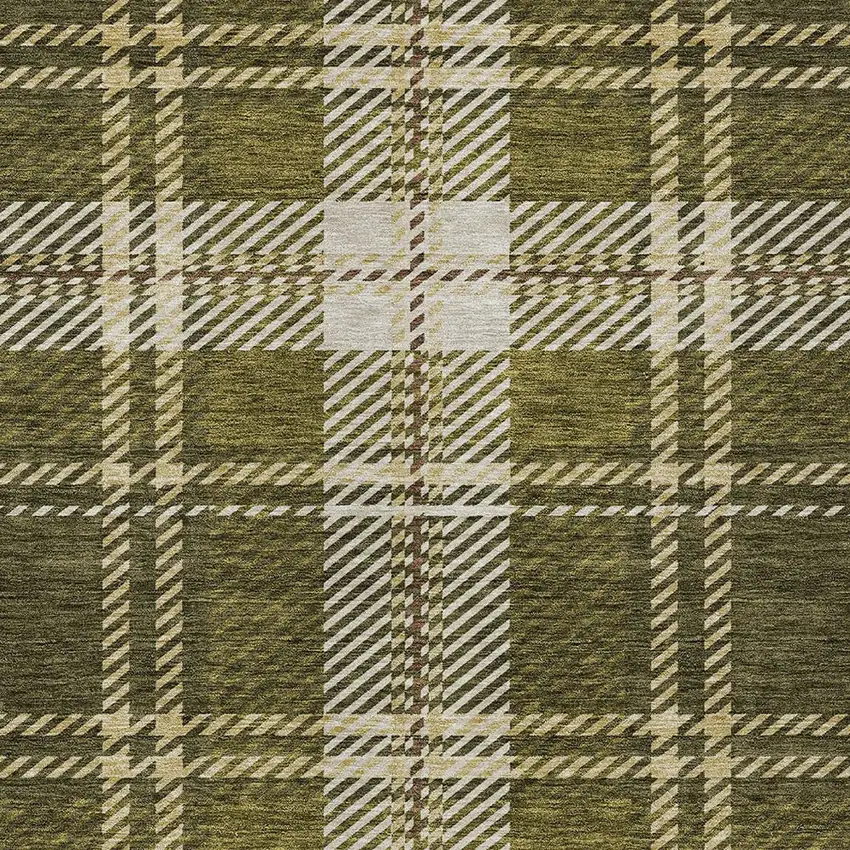 Olive Green Gold And Brown Plaid Washable Indoor Outdoor Area Rug Photo 4
