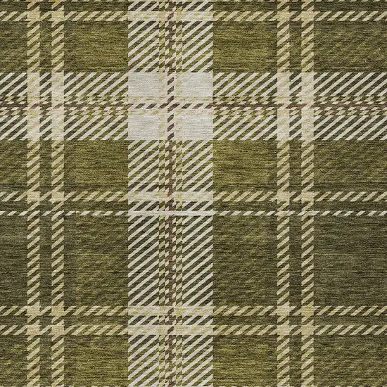 Olive Green Gold And Brown Plaid Washable Indoor Outdoor Area Rug Photo 6