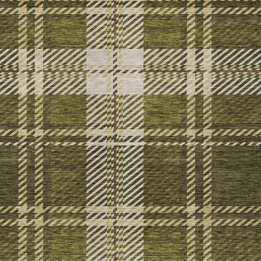Olive Green Gold And Brown Plaid Washable Indoor Outdoor Area Rug Photo 6