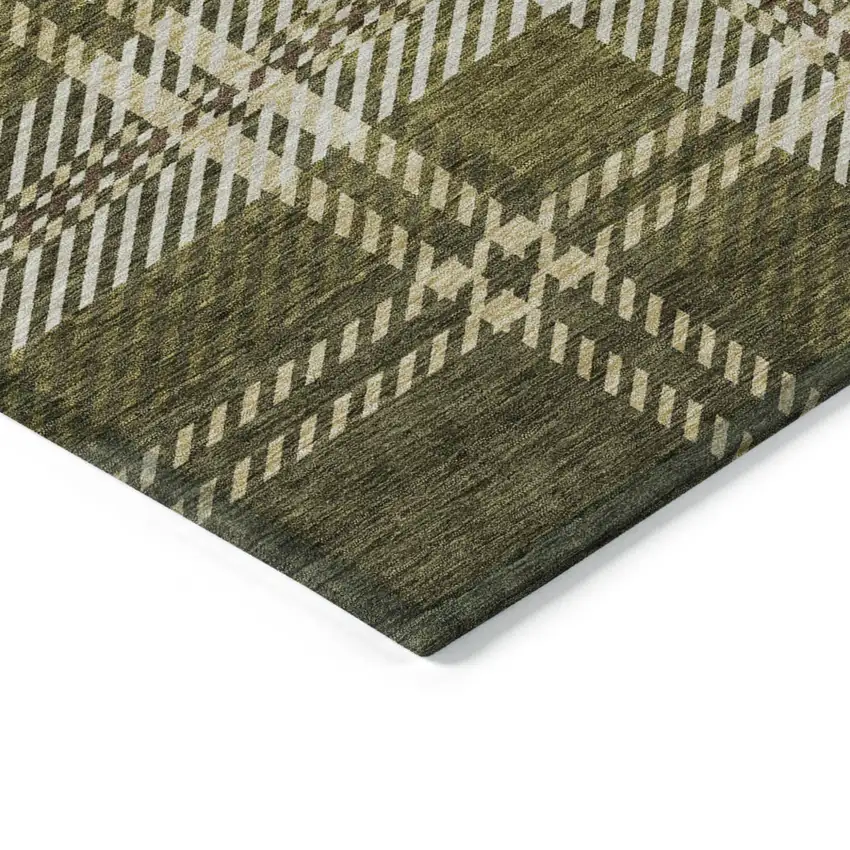 Olive Green Gold And Brown Plaid Washable Indoor Outdoor Area Rug Photo 4