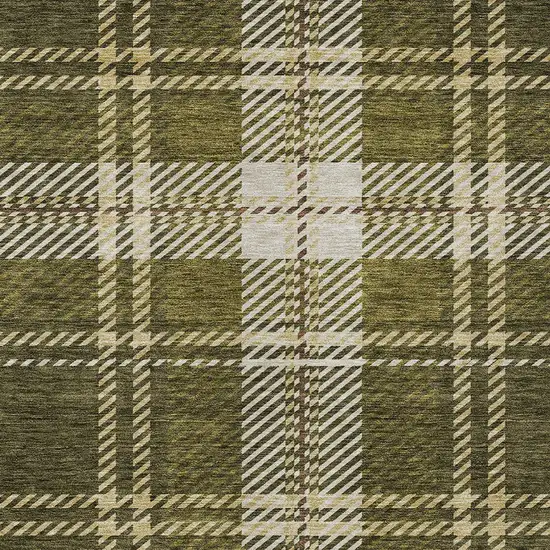 Olive Green Gold And Brown Plaid Washable Indoor Outdoor Area Rug Photo 6