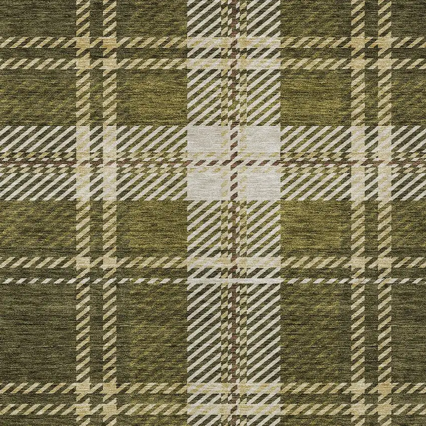 Olive Green Gold And Brown Plaid Washable Indoor Outdoor Area Rug Photo 6