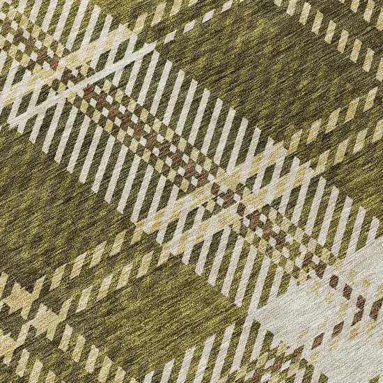 Olive Green Gold And Brown Plaid Washable Indoor Outdoor Area Rug Photo 5