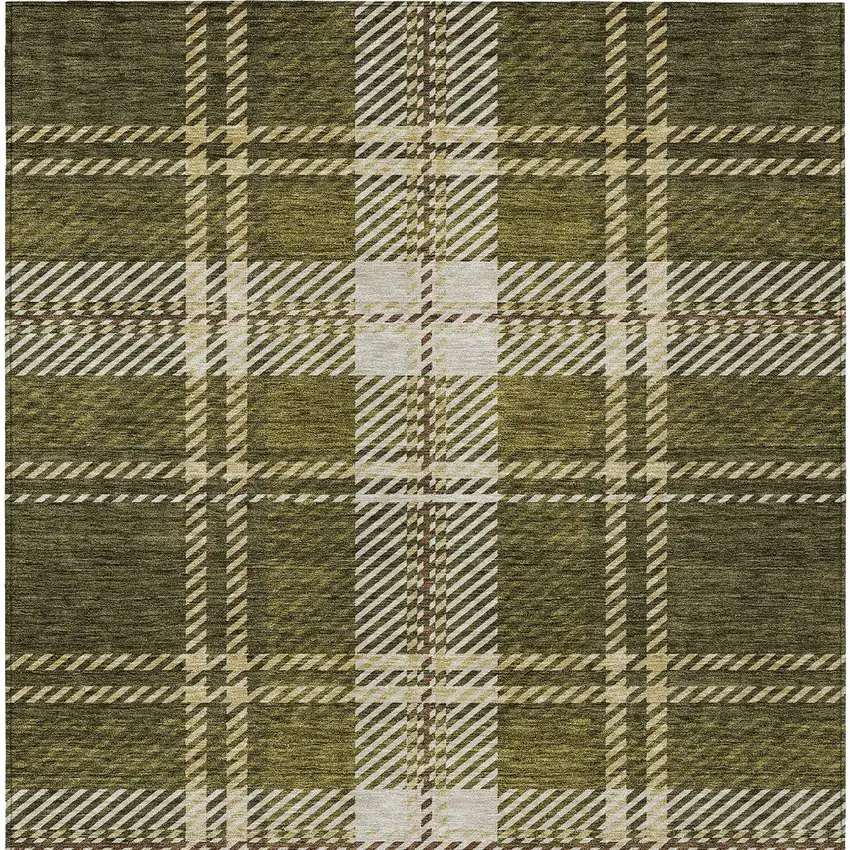 Olive Green Gold And Brown Plaid Washable Indoor Outdoor Area Rug Photo 6