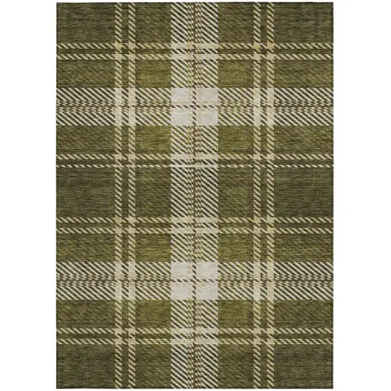 Olive Green Gold And Brown Plaid Washable Indoor Outdoor Area Rug Photo 7