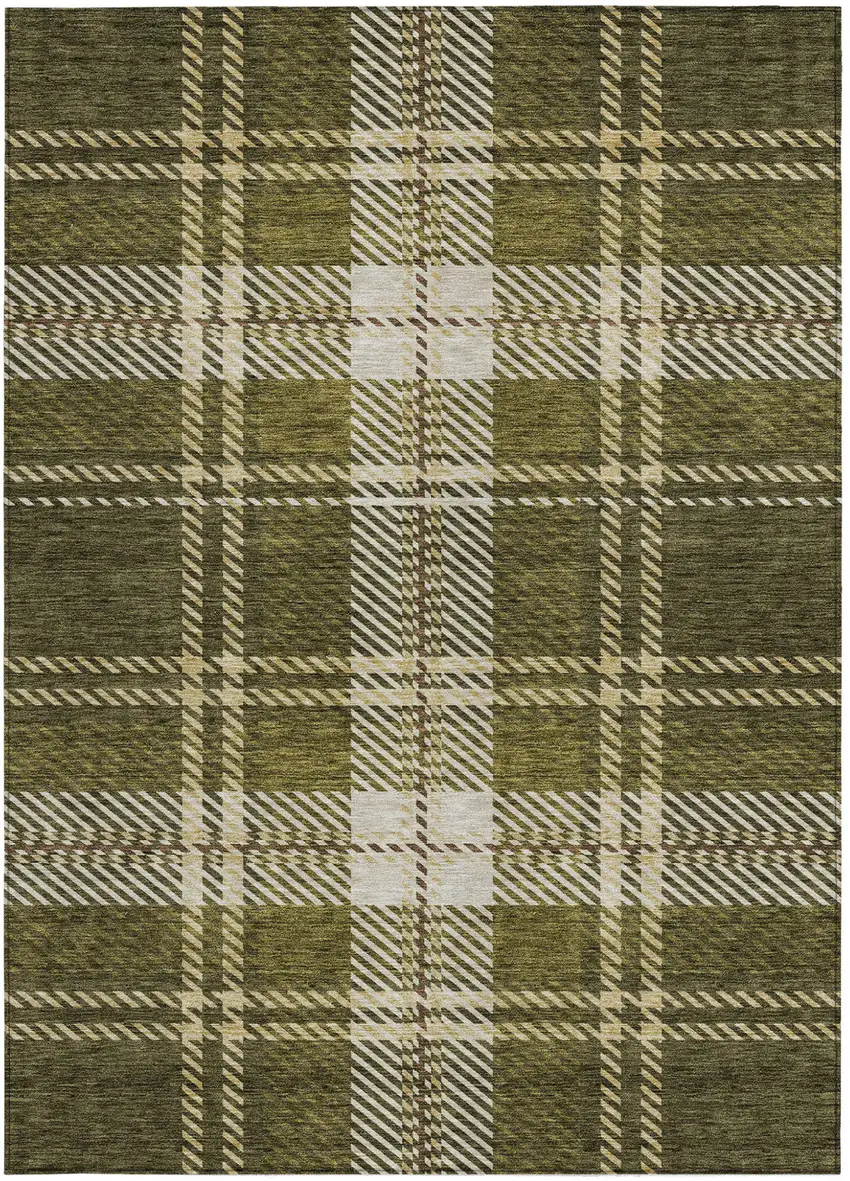 Olive Green Gold And Brown Plaid Washable Indoor Outdoor Area Rug Photo 7