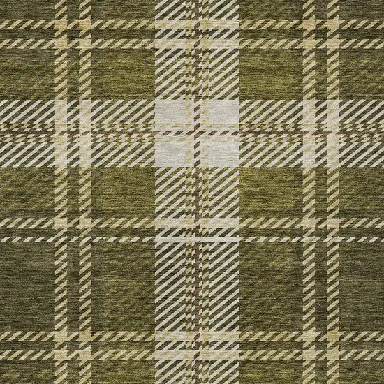Olive Green Gold And Brown Plaid Washable Indoor Outdoor Area Rug Photo 6