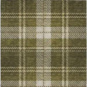 Photo of Olive Green Gold And Brown Plaid Washable Indoor Outdoor Area Rug