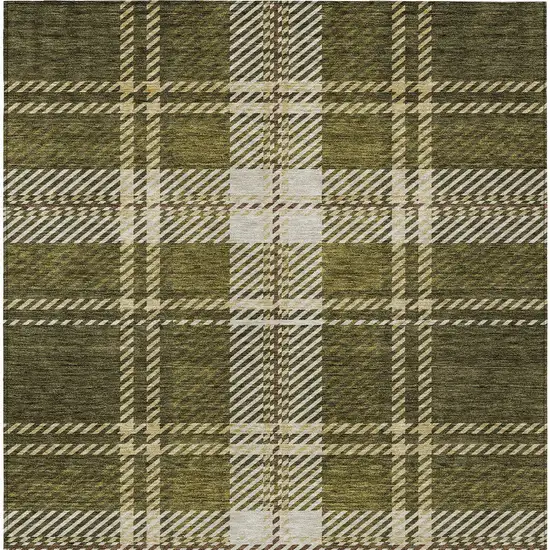 Olive Green Gold And Brown Plaid Washable Indoor Outdoor Area Rug Photo 7