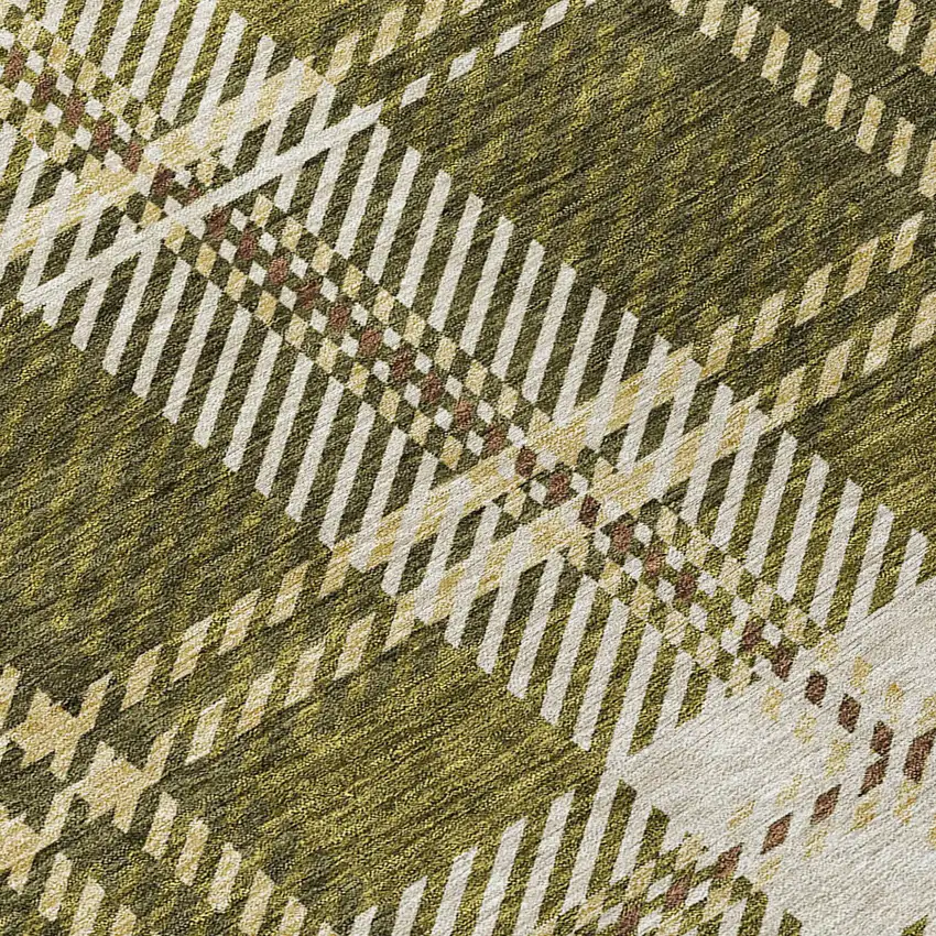 Olive Green Gold And Brown Plaid Washable Indoor Outdoor Area Rug Photo 5