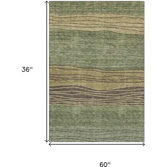 Olive Green Gold And Brown Striped Washable Area Rug With UV Protection Photo 3